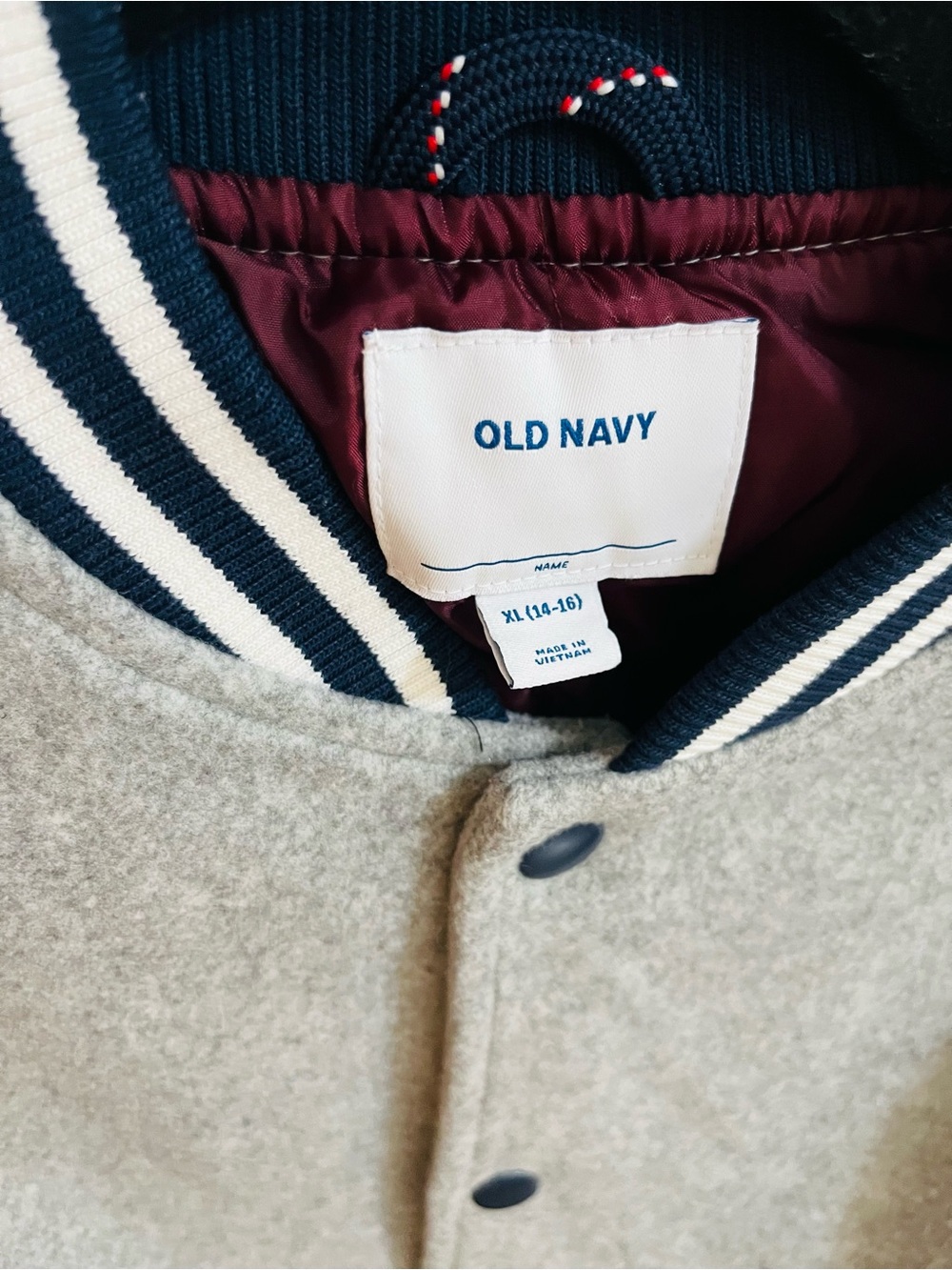 Old Navy Men's Light Gray -Bomber jacket with Navy Trimsize Xl-(14-16)
